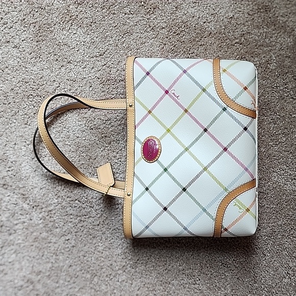 * Coach Peyton Tattersall White Hand Bag Tote Purse - Picture 1 of 10